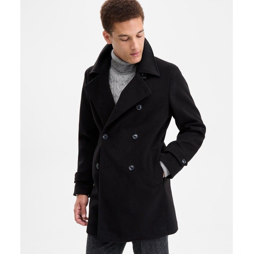 $395 NEW TOMMY HILFIGER Mens 40L Black Double Breasted 35" Long Peacoat Jacket